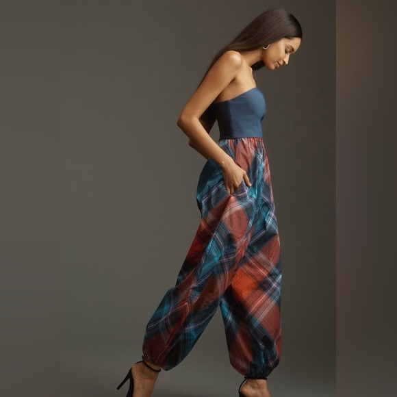 Anthropologie Navy and Plaid Jumpsuit - Picture 4 of 4